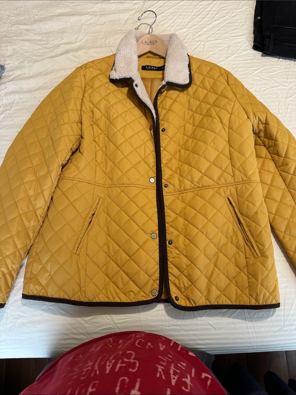Lauren Ralph Lauren Quilted Mustard Jacket with Sherpa Collar